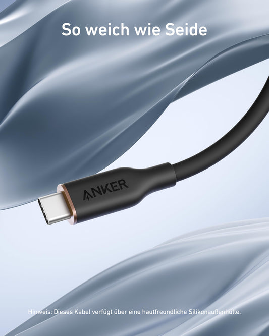 Anker Powerline III Flow, USB C to USB C Cable 240W, Type C Cable 90cm, Compatible with iPhone 16/15 Series, MacBook Pro/Air, iPad Pro/Air, Galaxy S24, Pixel, Switch, LG (USB 2.0, Midnight Black)