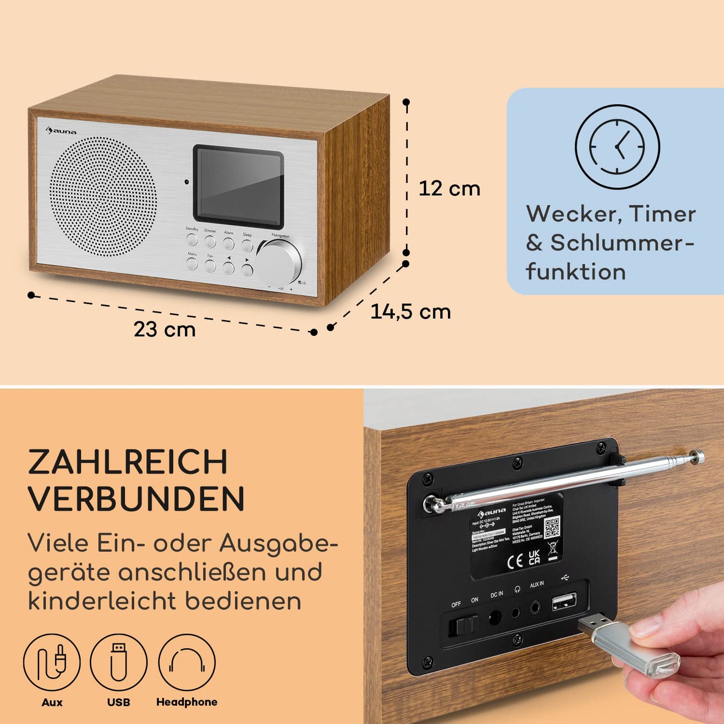 Auna radio, portable internet radio, DAB with Bluetooth, DAB/DAB+/FM with stereo speakers, kitchen radio with HCC display, small digital radio, DAB Plus radio with remote control.