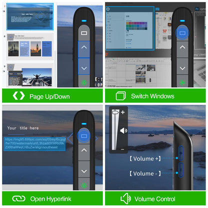 Rechargeable USB C Green Presenter, 2.4 GHz Wireless PowerPoint Remote, Green Pointer for Presentations, Presentation Remote for Windows/Mac/PowerPoint/Keynote/Google Slides/PDF.