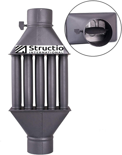 Exhaust air heat exchanger, warm air exchanger, smoke gas cooler 130mm black stove pipe chimney pipe energy saving easy cleaning easy installation exhaust pipe 5 pipes baffles made of steel sheet (ø 130 mm)