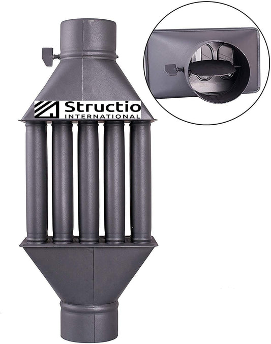 Exhaust air heat exchanger, warm air exchanger, smoke gas cooler 130mm black stove pipe chimney pipe energy saving easy cleaning easy installation exhaust pipe 5 pipes baffles made of steel sheet (ø 130 mm)