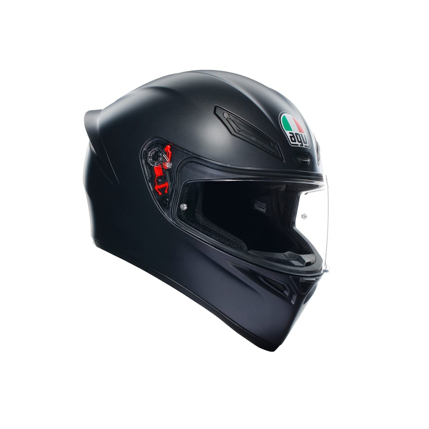 AGV - K1 S E2206 motorcycle helmet, men's ECE full-face motorcycle helmet, racing style with aerodynamic spoiler, scratch-resistant visor, 190° field of view, with intercom ready, matte black.