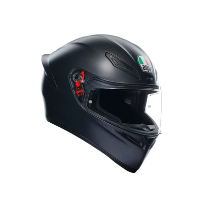 AGV - K1 S E2206 motorcycle helmet, men's ECE full-face motorcycle helmet, racing style with aerodynamic spoiler, scratch-resistant visor, 190° field of view, with intercom ready, matte black.