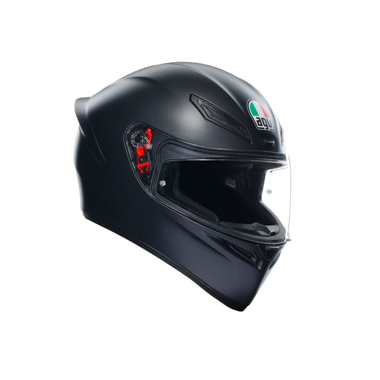 AGV - K1 S E2206 motorcycle helmet, men's ECE full-face motorcycle helmet, racing style with aerodynamic spoiler, scratch-resistant visor, 190° field of view, with intercom ready, matte black.