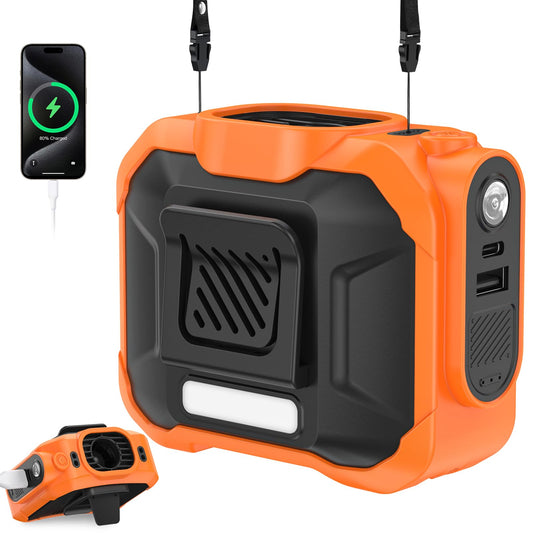 Rintea belt fan with 10000mAh battery - Quiet portable clip fan with USB-C, 5-in-1 mini fan for outdoor, work, camping, construction site, hiking, emergency (color)