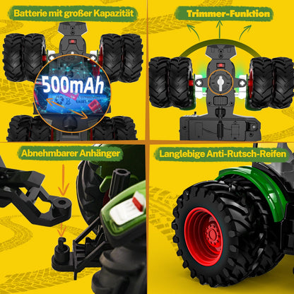 RC Remote Control Tractor with Trailer, lights and cow. Suitable for children 3 years and older. Great Christmas gift for kids.