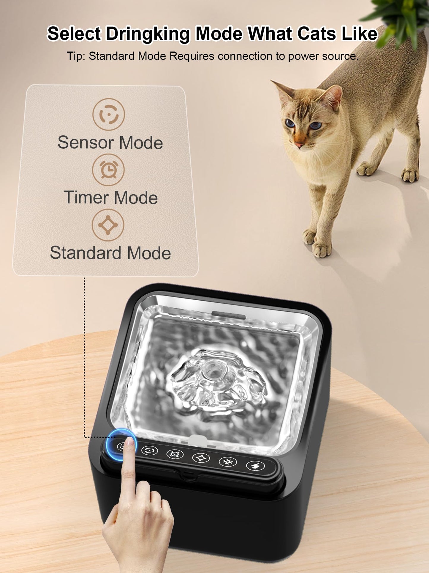 PLOOHT Cat Drinking Fountain Wireless, Cat Fountain with Motion Sensor, Cat Fountain Battery Operated 3.2L, Built-in 4000mAh Rechargeable Battery, with Quiet Pump and Filter, Black