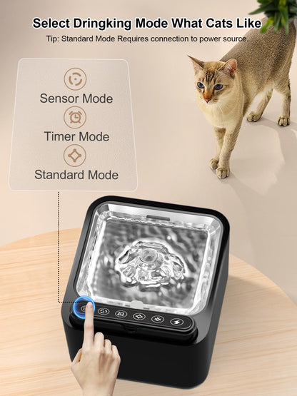PLOOHT Cat Drinking Fountain Wireless, Cat Fountain with Motion Sensor, Cat Fountain Battery Operated 3.2L, Built-in 4000mAh Rechargeable Battery, with Quiet Pump and Filter, Black