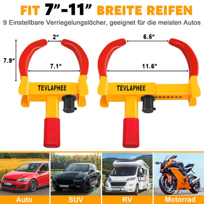 Tevlaphee 2-Pack Wheel Lock Clamp with Security Lock and 6 Same Keys for Car Trailer RV Tire Boot Anti-Theft Wheel Clamp Lock (Red-Yellow-2 Pack)