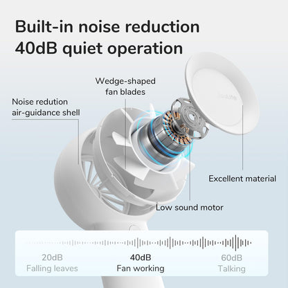 JISULIFE Turbo Handheld Fan Battery [16 Hours Long Working Time] 4000mAh Portable Mini Fan USB Rechargeable with 5 Speeds for Travel/Outdoor/Home/Office - White