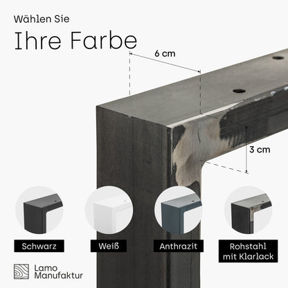 LAMO Manufacture table legs for desk dining table, Simple Medium, square profile 60x30 mm, table frame 60x72 cm (WxH), raw steel with clear lacquer, 2 pieces, LTS-01-D-CC-0000