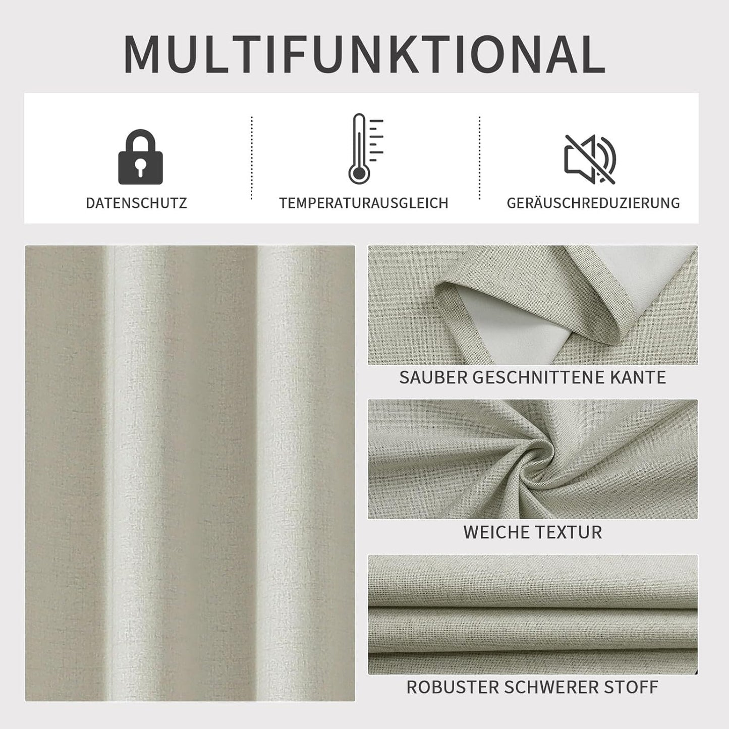 Joydeco 100% blackout curtains with grommets, linen look, 2 pieces. Blackout curtain linen thermal curtain heat protection, insulated coating backing layer for bedroom living room.
