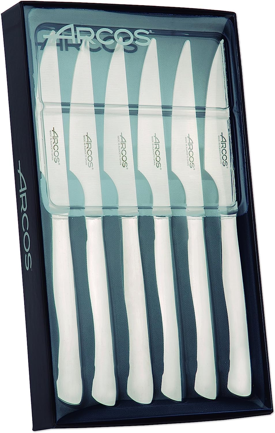Arcos 378200 Table Knife - Set of 6 Steak Knives (6 knives) - Monoblock made from single piece stainless steel in silver color.