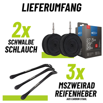 2-pack Schwalbe tube SV 19F Freeride 40 mm for 29" (54/75-622) including 3 MSZweirad tire levers