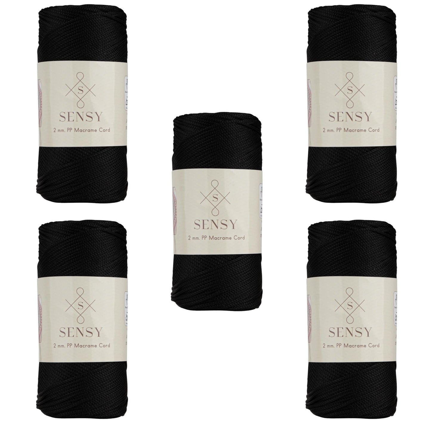 5 skeins of Sensy Premium 2mm 230m polyester rope, 100% polypropylene macrame cord 2mm crochet bag macrame rope crochet yarn gift for knitting (Black)