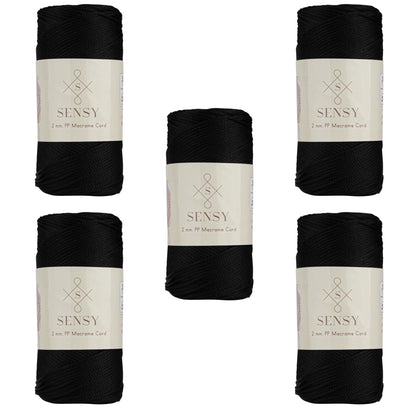 5 skeins of Sensy Premium 2mm 230m polyester rope, 100% polypropylene macrame cord 2mm crochet bag macrame rope crochet yarn gift for knitting (Black)