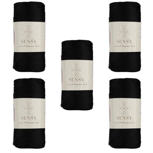 5 skeins of Sensy Premium 2mm 230m polyester rope, 100% polypropylene macrame cord 2mm crochet bag macrame rope crochet yarn gift for knitting (Black)