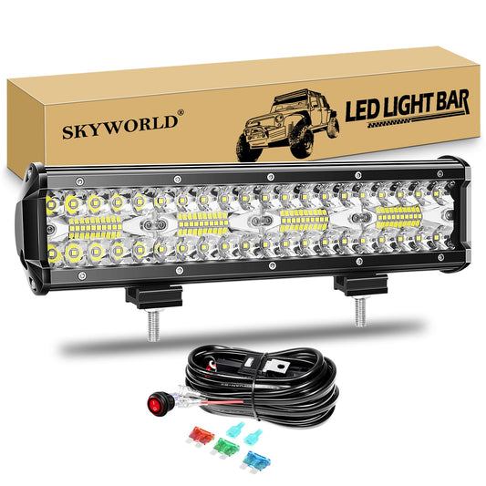 SKYWORLD LED work light bar 30.4cm 240W LED spotlight 12V 24V work light additional spotlight with toggle switch wiring harness for car off-road tractor car truck SUV UTV ATV.