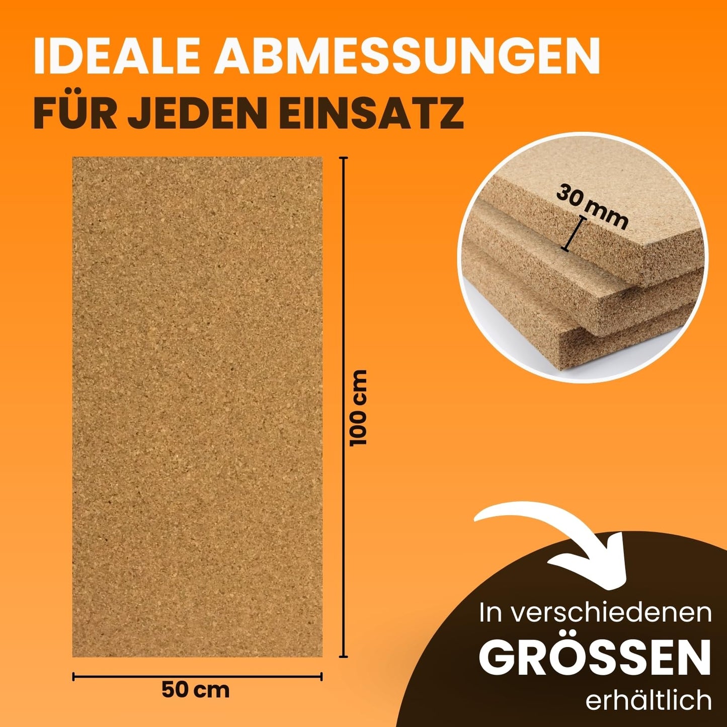 Cork board 100x50cm 30mm thick I Natural cork board for pin board, wall decoration or soundproofing I Environmentally friendly DIY project material for crafting & model making.