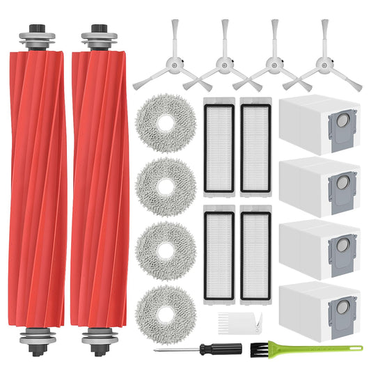 RUKHOOL accessory for Roborock Q Revo accessory kit vacuum robot replacement parts with 4 * dust bags 4 * mop cloths 1 * main brush 4 * filters 4 * side brushes 1* cleaning brush