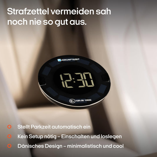 OOONO P-DISC 3 [New] - Electronic parking disc solar with approval for the car - Automatic digital parking disc electric - Solar-powered parking clock with up to 5 years longer battery life.