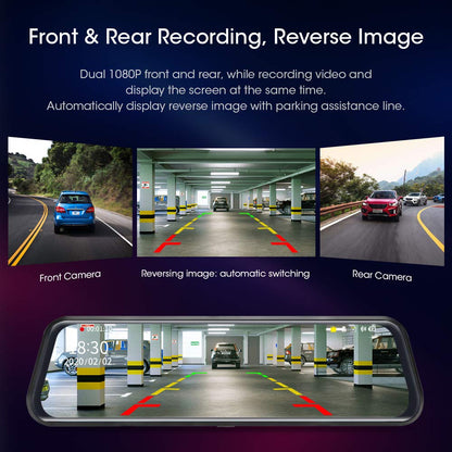 Jansite 10'' Mirror Dashcam with Hardwire Kit, 24H Parking Monitor Car Camera Video Recorder 1080P Dual Dashcam with 170° Wide Angle Lens, Timelapse Video, Loop Recording, and G-Sensor
