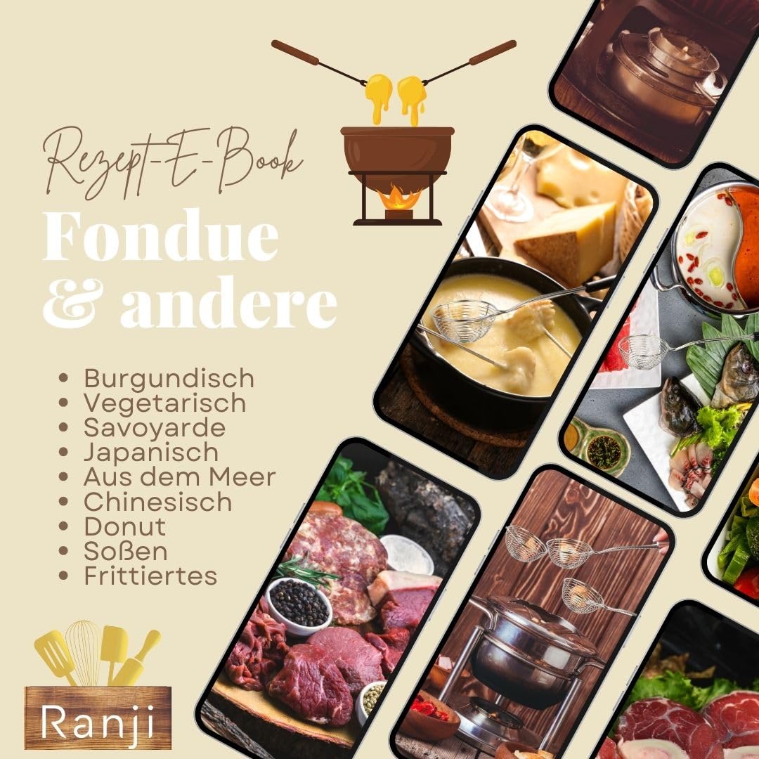 Ranji® - 8 mini fondue sieves & fondue forks made of stainless steel - perfect for Chinese fondue, cheese fondue, meat fondue & chocolate fondue - also suitable as a sieve for frying & bubble tea.