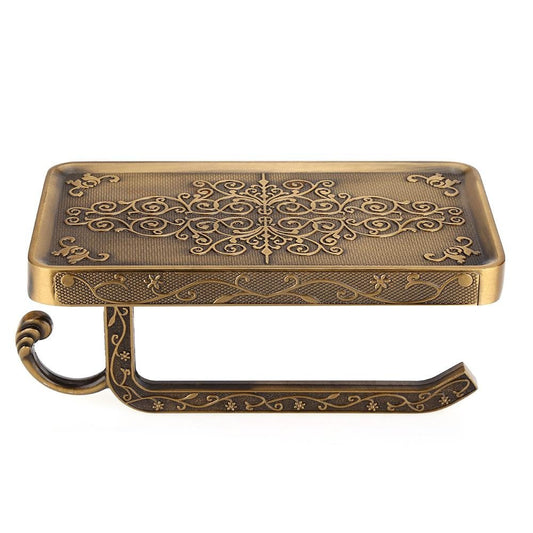 Vintage Bathroom Toilet Paper Holder Antique Brass Roll Tissue Wall Bathroom Kitchen Toilet Paper Holder with Phone Holder (Antique Color)
