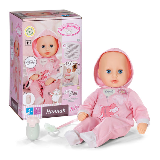 Baby Annabell Hannah Play with Me 36cm, baby doll with 5 functions, soft fabric body and accessories, 36cm tall doll, for children aged 1 year and up, 711002 Zapf Creation.