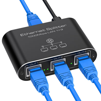 VEDINDUST LAN Switch 1 to 3 1000Mbps Network Splitter Aluminum Gigabit Ethernet Distributor With USB-C Power Cable for Computers, Routers, Set-Top Boxes
