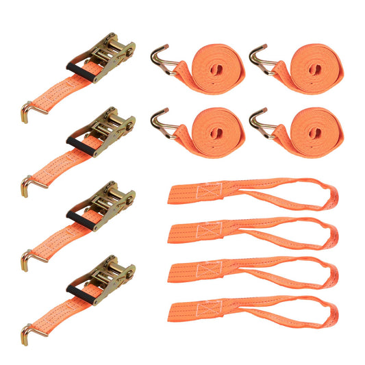 4 pieces of 2000kg 3m ratchet tie-down straps, 2 pieces, with hooks. Ratchet straps lashing EN 12195-2 35mm 2000 daN 2t for professional load securing.