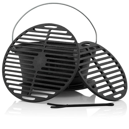 BBQ-Toro cast iron grill pot with grill grate | (W) 32 x (D) 33 x (H) 18 cm | Hibachi style grill with grate lifter | Charcoal camping grill, cast iron fire pot, BBQ grill, Dutch oven station