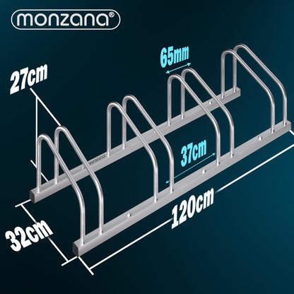 MONZANA® Bike Stand for 4 bikes 37cm wheel distance 30-65mm tire width stainless steel self-locking screws floor or wall mounting multiple stand bike holder bike stand