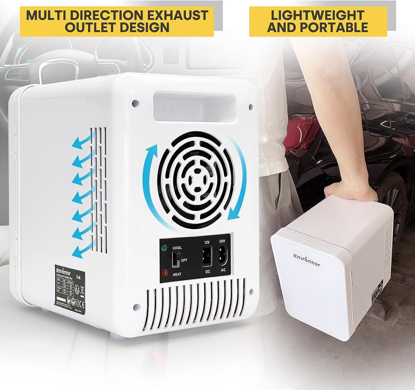Enventor Mini Fridge 4 Liter, 6 Can Mini Coolers for Bedroom, AC+12V DC Power Cooler and Warmer, Portable Small Fridge for Car, Travel, Cosmetics, Drinks, Fruit, White