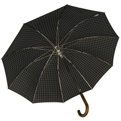 iX-brella Men's automatic umbrella with real wood round handle - black checkered