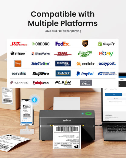POLONO Bluetooth Label Printer, Labeling Machine 4x6 DHL label printer, Label Printer for iOS, Android, Windows and Mac, Compatible with Amazon, Ebay, Shopify, Etsy, USPS (black)