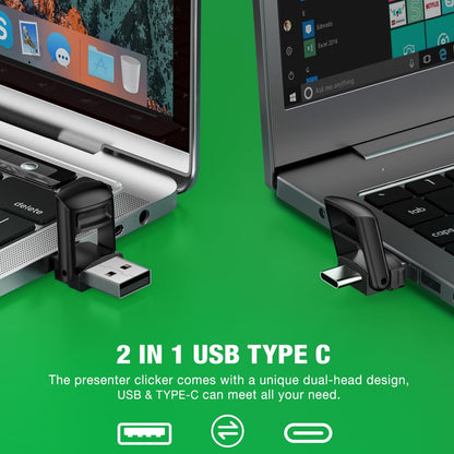 HELLCOOL Green USB C Presenter, 2.4 GHz Wireless PowerPoint Remote with USB C Receiver, Pointer for Presentations, Presentation Remote for Windows/Mac/PowerPoint/Keynote/Google Slides