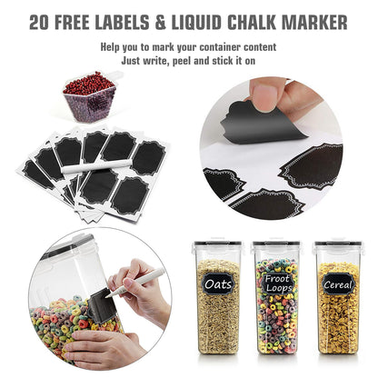 Wildone Plastic Cereal Container Set, 6 Large (16.9 Cups, 384 ml), Airtight Food Storage Containers - Leak-proof, BPA-free Cereal Dispenser | Flour, Dry Food with Black Lid