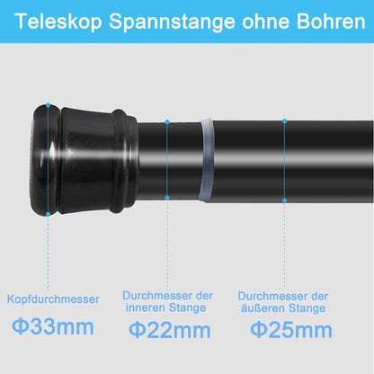1Piece Curtain Rod No Drill Shower Rod Extendable Clothes Rod for Window, Closet, Bathroom 62-85CM Black (diameter 25mm)
