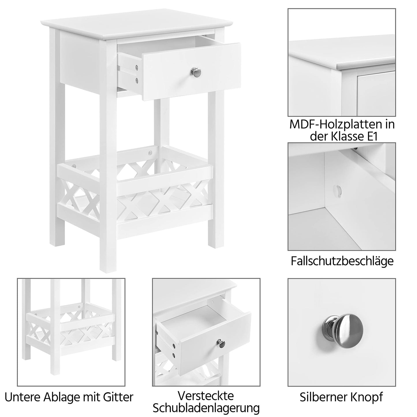 Yaheetech Set of 2 Nightstands Bedside Table with Basket & 1 Drawer Country Style Side Table Telephone Table Coffee Table for Living Room/Bedroom 40×30×60 cm, White