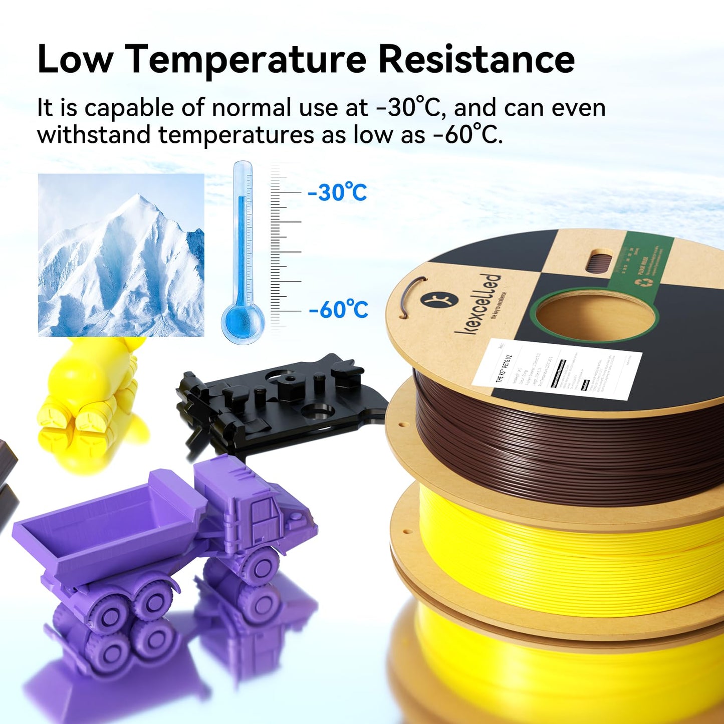 kexcelled PETG filament 1.75mm, 3D printing filament +/- 0.03mm, 1kg spool (2.2 lbs), chemical resistance, suitable for most FDM printers, transparent yellow