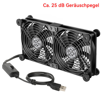 ELUTENG USB Fan 140mm 5V 2 in 1 with 3 Adjustable Speeds, Dual USB Computer Fan 140mm PC Fan 14mm with 8 Shock-Absorbing Feet for PS5 PS4/Laptop/TV Box/Router