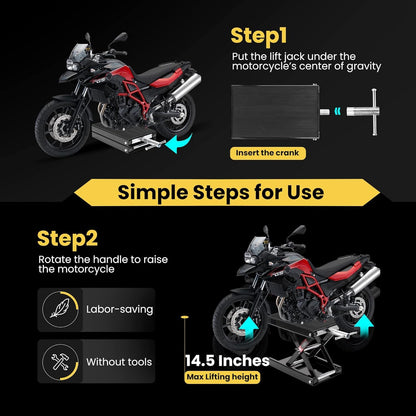 VIVOHOME Motorcycle Lift Scissor Jack Steel Wide Deck Hoist Crank Center Stand 500KG Capacity for Motorcycles ATVs Dirt Bikes