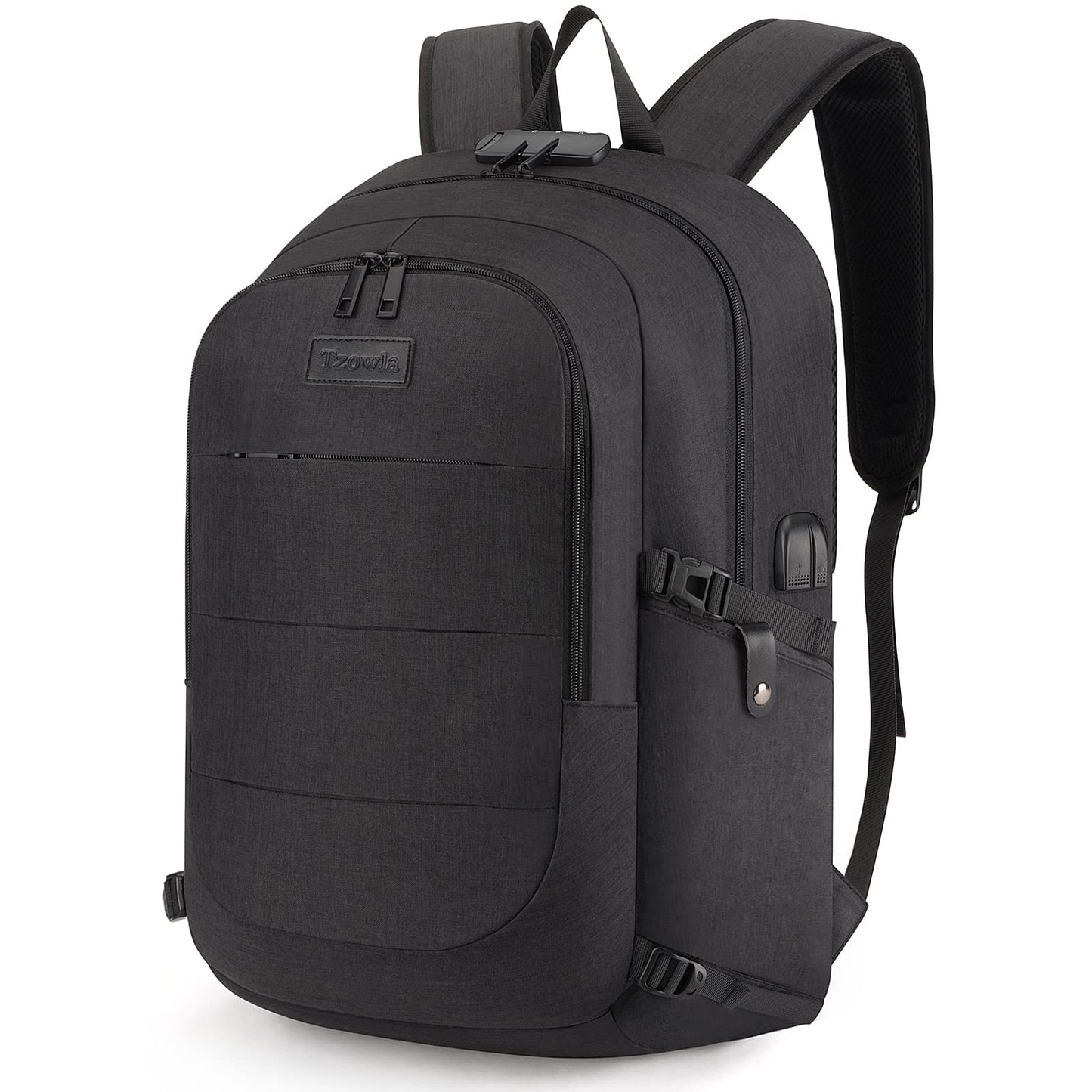 Tzowla Laptop Backpack for Men and Women, Travel Backpack Waterproof Anti-Theft with USB Charging Port and Lock for 15.6 Inch Notebook, Slim Business Work Casual Daypack-Black