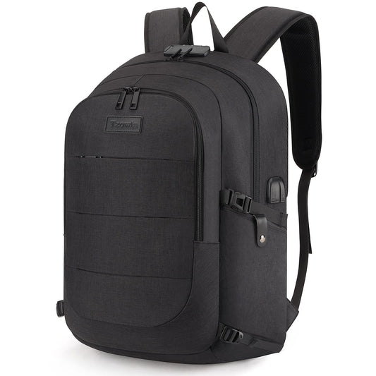 Tzowla Laptop Backpack for Men and Women, Travel Backpack Waterproof Anti-Theft with USB Charging Port and Lock for 15.6 Inch Notebook, Slim Business Work Casual Daypack-Black