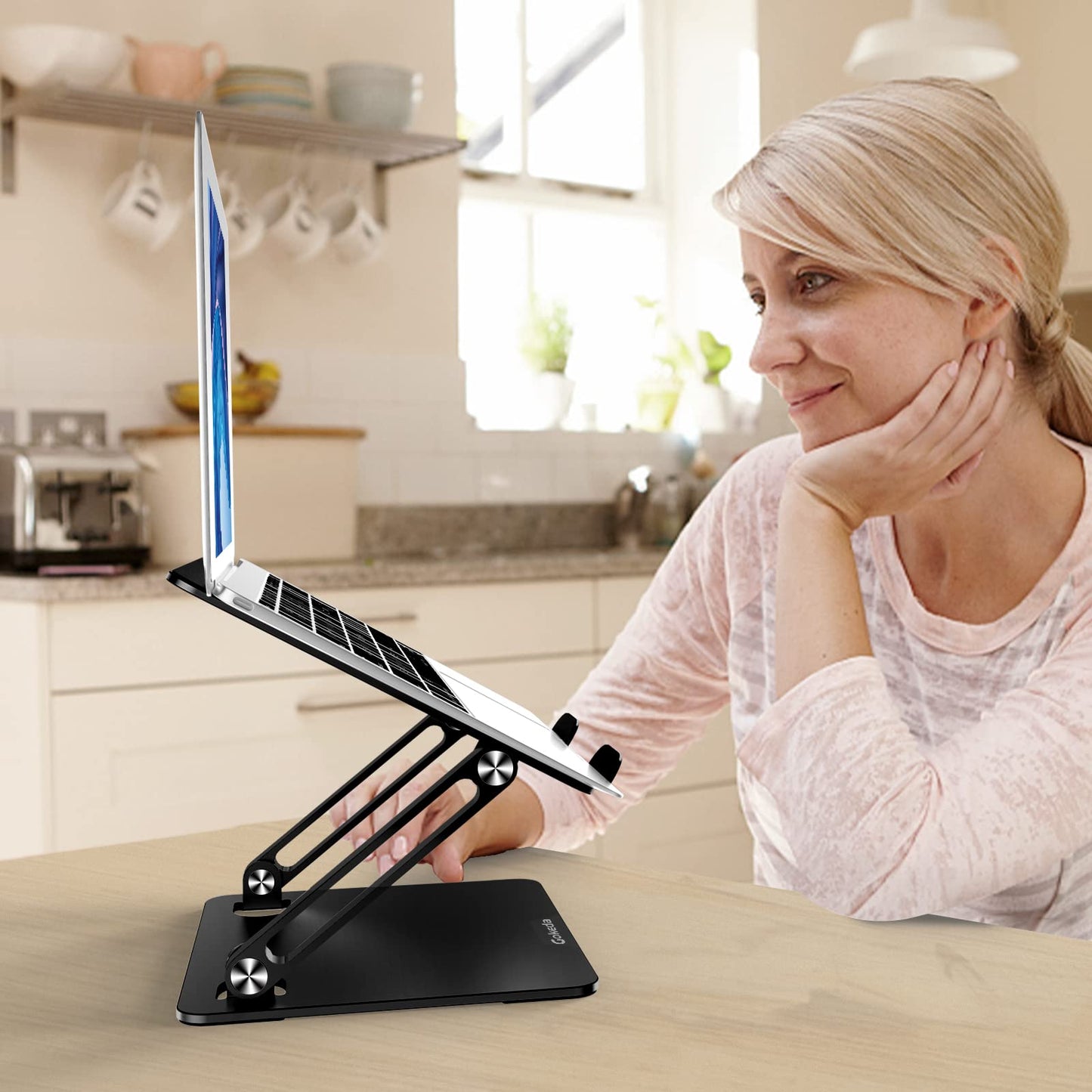 Gokeda Laptop Stand, aluminum ergonomic stand for desk, notebook stand with ventilation opening, compatible with MacBook Air/Pro, Dell, HP, Lenovo, and other 10-15.6" laptops.