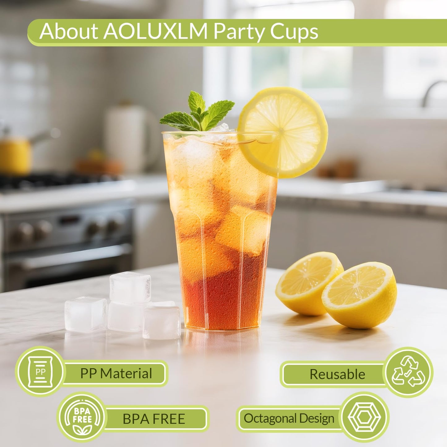 AOLUXLM 100-piece cup set, reusable party cups 400ML, shatterproof drinking cups for beverage parties, birthdays, weddings.