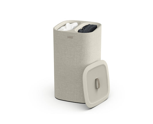 Joseph Joseph Totem 60-liter laundry sorter with lid, 2 removable laundry bags with handles, Ecru.
