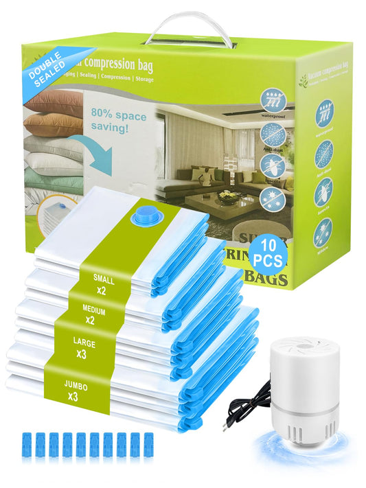 NATNAV 7 Piece Vacuum Bags for Clothes with Electric Air Pump - Transparent for Travel, Moving, Clothes Comforter Storage