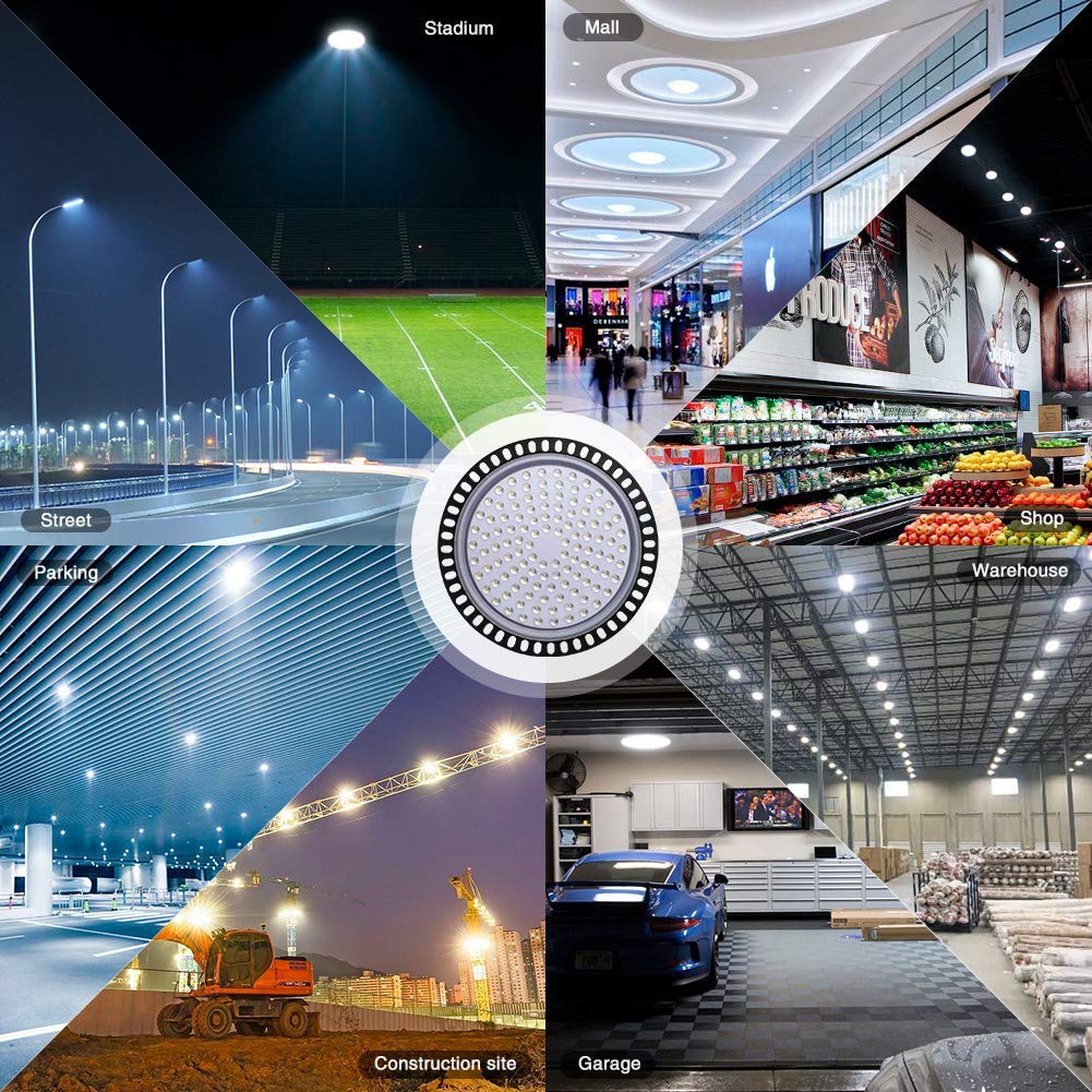 Papasbox 500W LED UFO industrial lamp high bay light, LED high bay light industrial fixture chandelier workshop lamp, hall lighting, cool white 6000-6500K, beam angle 120°.